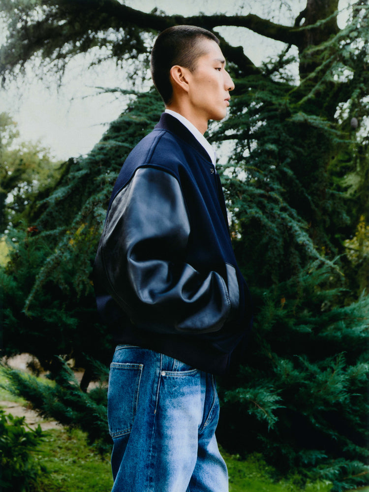 Alph Leather Bomber Jacket in Darkest Navy