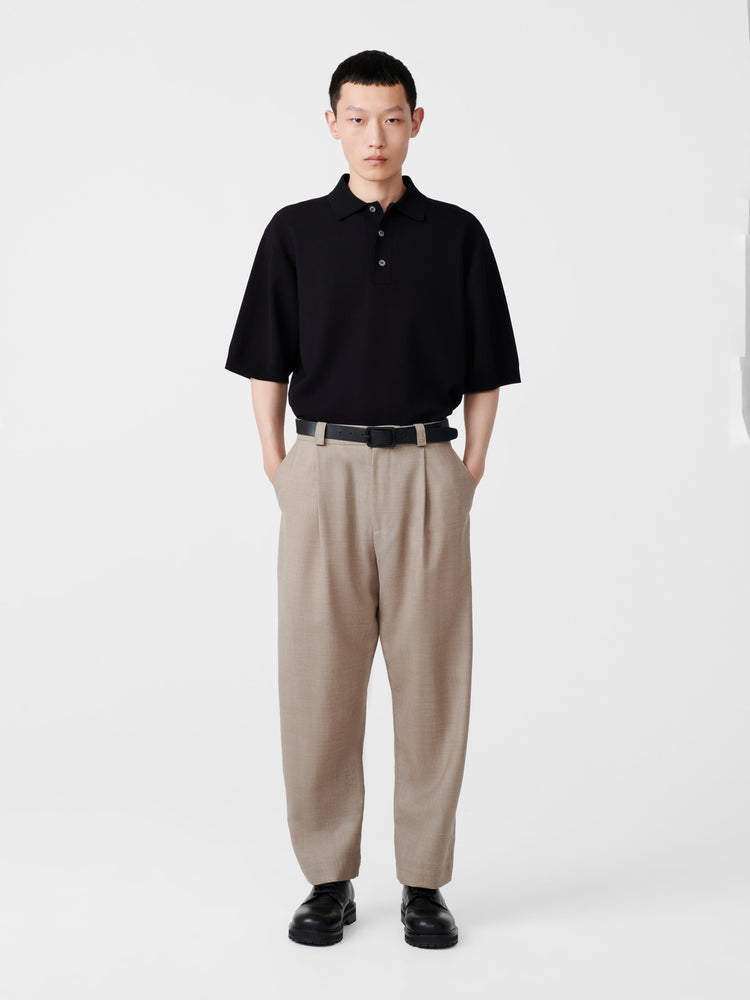 Tuck Tropical Wool Pant in Straw Melange