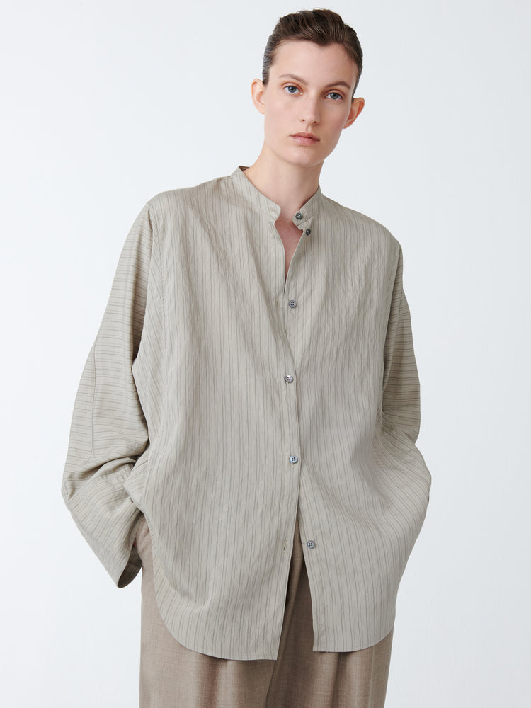 Bonsho Shirt in Pebble / Black Stripe