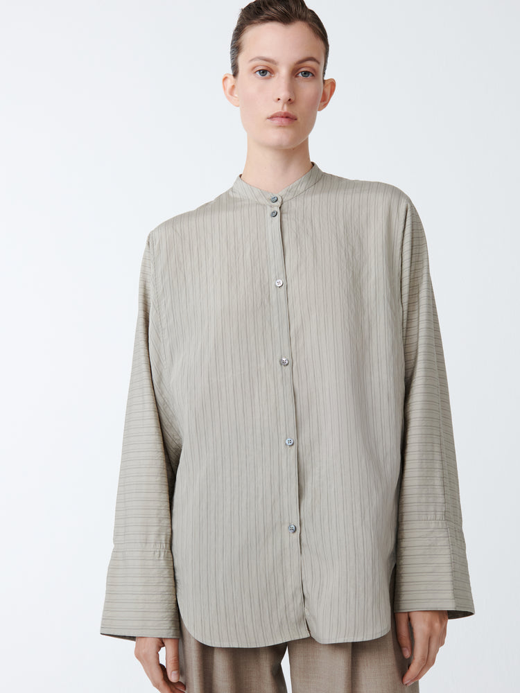 Bonsho Shirt in Pebble / Black Stripe