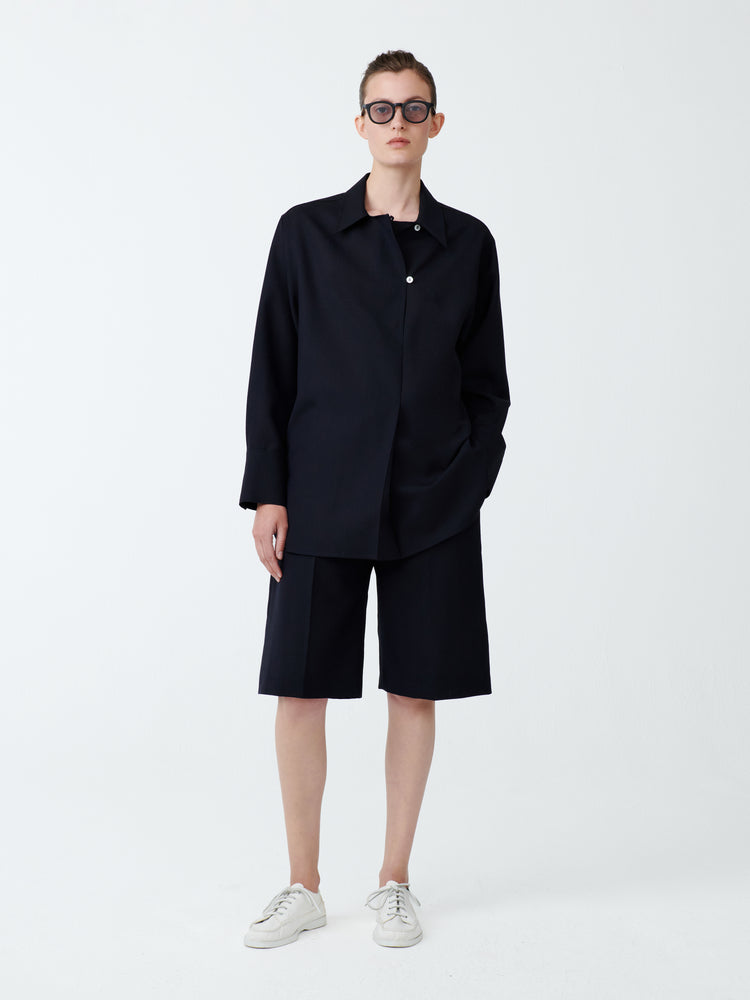 Wilton Tropical Wool Shirt in Darkest Navy